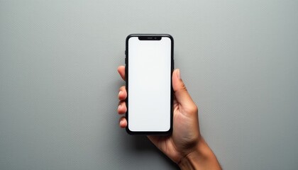 Mockup showcasing a smartphone held against a neutral background for design and development purposes