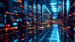 © waqas - A data server hallway with glowing motion blur effects, symbolizing speed, high-tech performance, and advanced storage solutions.