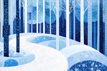 Wall Mural - Experience the serene beauty of a snowy forest with tall frosted trees and a winding path