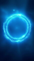 Poster - Blue abstract plasma lightning ring with glowing particles swirling in dark sky fantasy concept art