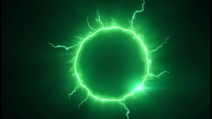 Poster - Green abstract plasma lightning ring with glowing particles swirling in dark sky fantasy concept art