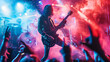 © SuperGlück - Guitarist rocking out on stage with vibrant pink and blue lights and an enthusiastic crowd.