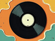 © Experimential - Black vinyl record on orange and teal background representing nostalgia and music
