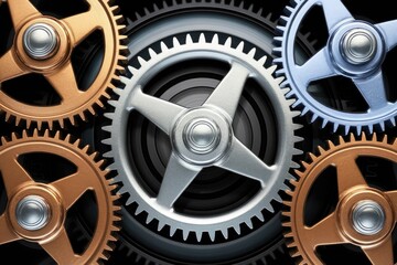 Aufkleber - Interlocking gears rotating smoothly in perfect harmony