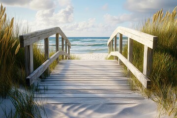 Wall Mural - Wooden bridge to the ocean beach