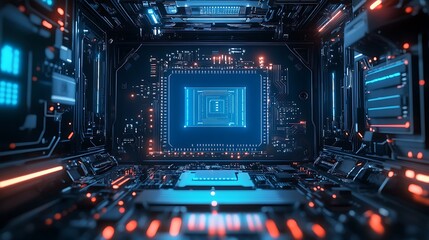 Wall Mural - blue circuit board pattern on digital computer screen picture