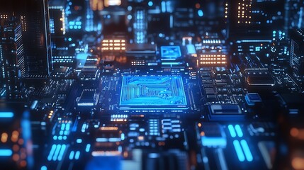 Wall Mural - computer monitor with glowing blue circuit board image