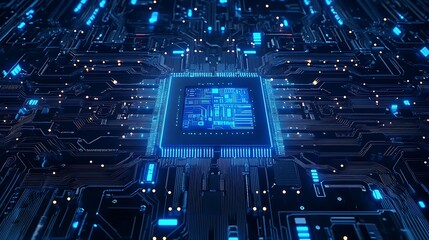 Wall Mural - digital display with glowing blue circuit board design picture