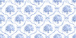 © Olena - Blue coquette bow and flowers. Floral damask seamless pattern for fabric, wallpaper, cover, wrapping paper. Botanical classic elegance print Vector isolated on white background