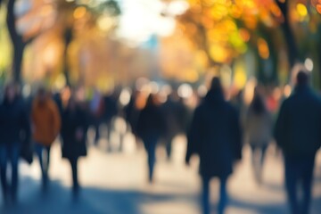 Wall Mural - Background of blurred city park with walking people