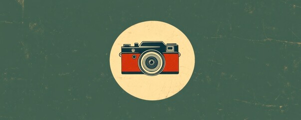 Wall Mural - Minimalist camera logo design with a retro aesthetic in soft colors