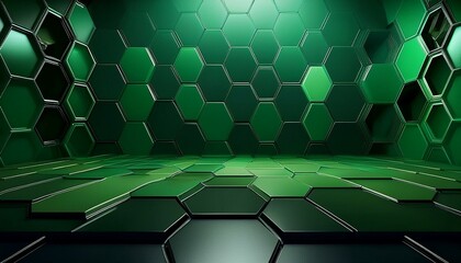 Abstract green geometric and hexagons shiny. Science or technology concept background