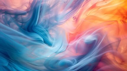 Wall Mural - A colorful, abstract painting of smoke and fire with a pink and purple hue. 