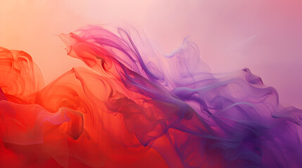 Wall Mural - A colorful, abstract painting of smoke and fire with a pink and purple hue. 