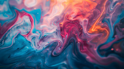 Wall Mural - A colorful, abstract painting of smoke and fire with a pink and purple hue. 
