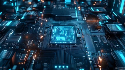 Wall Mural - high tech blue circuit board computer display image