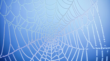 A macro shot of a dew-covered spiderweb glistening.
