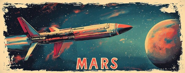 Wall Mural - vintage-style poster showcasing the red planet mars in vivid detail