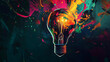 © Niklas - lightbulb explodes with colorful paint and colors, symbolizing a new idea, brainstorming concept