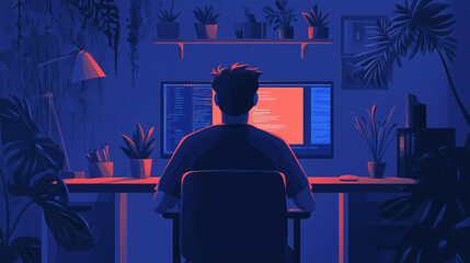 Programmer coding in his Homeoffice
