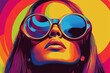 © Serhii - Chic Woman in Oversized Designer Sunglasses. Retro 1960s Vibe with Vibrant Colors for a Fashionable Holiday Look