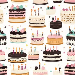 Wall Mural - Birthday Cake Pattern with Colorful Designs