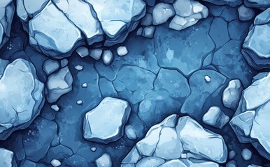 Wall Mural - During the winter season, intricate patterns of cracked ice reflect soft blue light