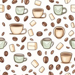 Canvas Print - Coffee Cup and Beans Seamless Pattern