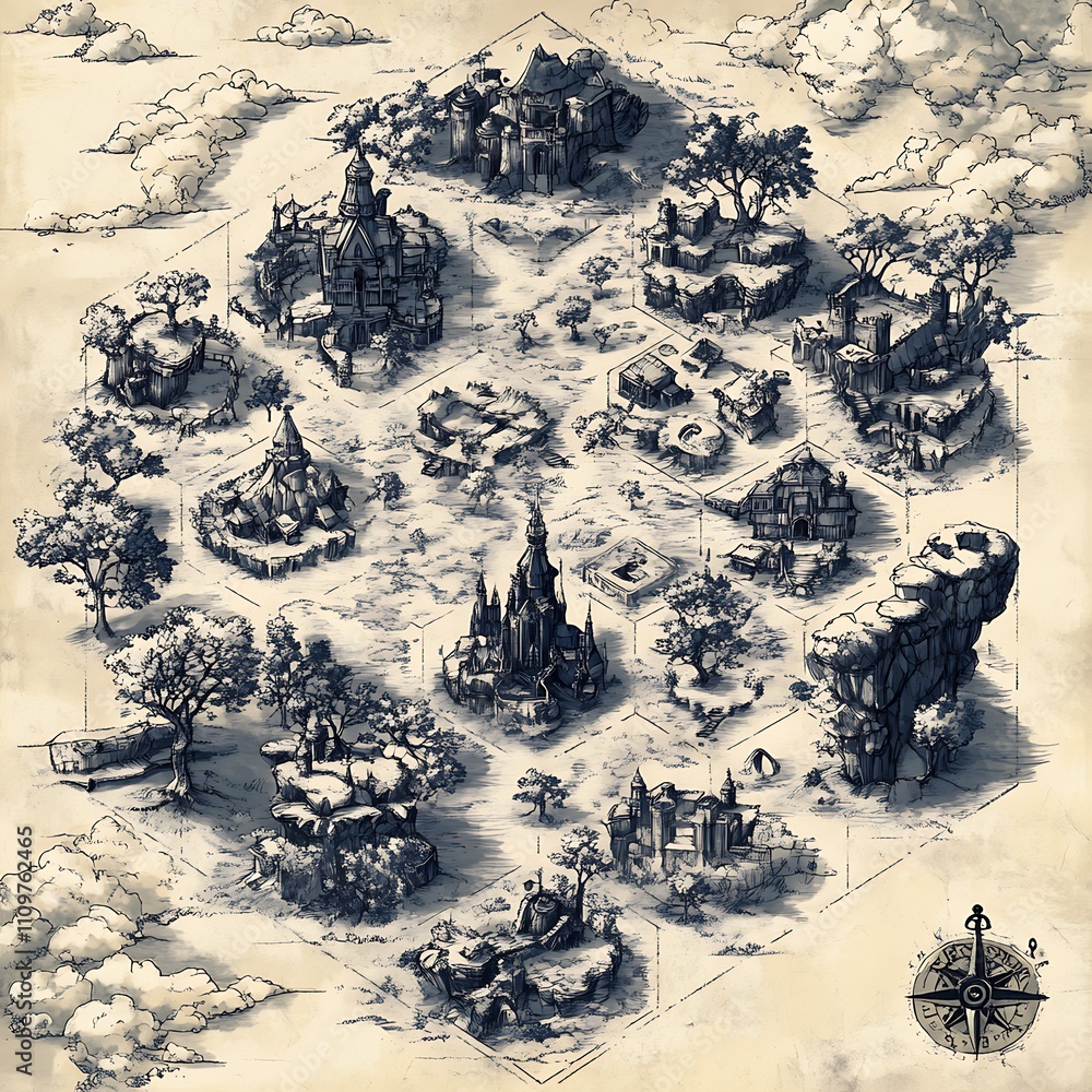 Fantasy Hexagonal Map, Game Design, Dungeons & Dragons, RPG, Adventure