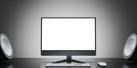 Wall Mural - laptop mock up with clear screen on white background, isolated, electronic