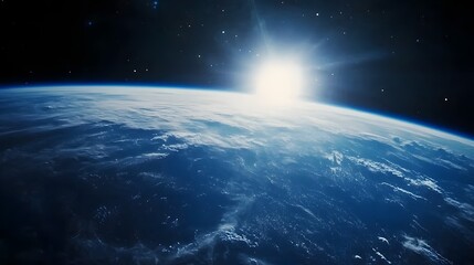 Poster - Earth rising from space, sunlit view.