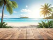 © SetCartoon - Tropical Beach Paradise: Wooden Tabletop with Ocean View