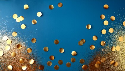 gold festive confetti on blue background beautiful background space for text main color trend concept