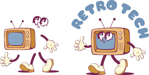 Poster - TV retro groovy character creation kit, mascot parts
