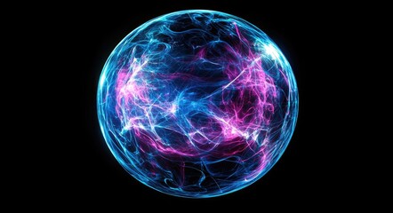Wall Mural - Dynamic Sphere: Innovative Global Communication in Vibrant Hues Against a Dark Backdrop