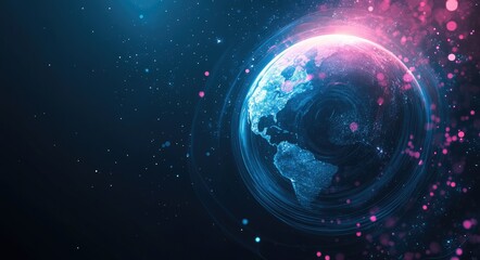 Wall Mural - Vibrant Sphere. Abstract Graphics Showcasing Movement and Global Innovation in Bright Hues on a Dark Canvas
