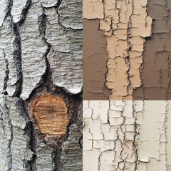 Collage of tree bark textures in various shades of brown and beige.  