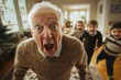 © alphaspirit - Surprised grandfather looking at running grandchildren at home