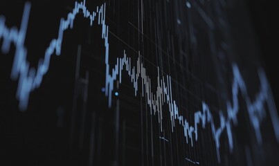 Wall Mural - Stock market graph with upward-trending lines on a black background, blue chart against dark grey grid, modern design symbolizing growth and financial clarity.