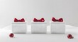 © paper later - Three White Gifts With Red Bows On Snowy Surface