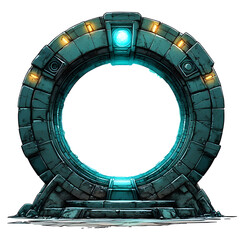 Wall Mural - a large, blue stone structure with a glowing blue light in the center