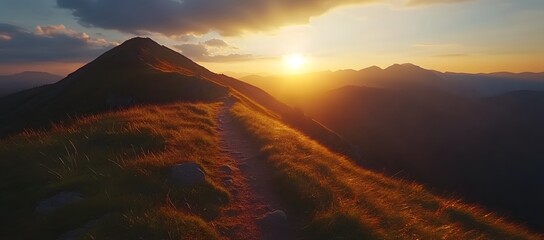 Wall Mural - Mountain Trail Sunset Scenic View Golden Hour Hike