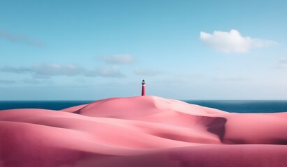 Wall Mural - Red Lighthouse on Pink Sand Dunes by the Ocean