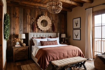 Wall Mural - Cozy Rustic Bedroom Sanctuary with Warm Interior Decor