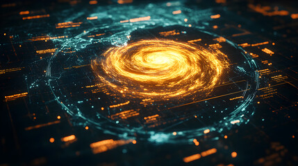 Wall Mural - a computer generated image of a spiral galaxy with a bright orange center