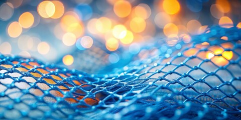 Blue Netting with Warm Bokeh Lights Abstract Texture Background