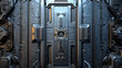© Thiago - Futuristic metal door with intricate mechanical details. generative ai. Mechanical. Illustration