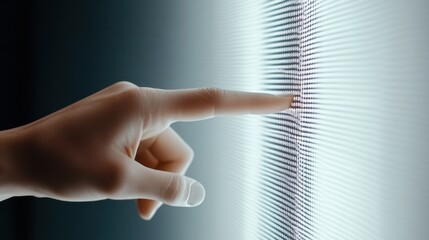 Wall Mural - A hand interacts with a glowing digital screen, highlighting technology's tactile future, AI