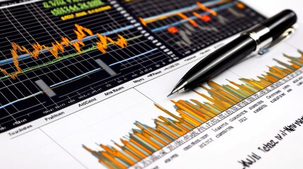 Poster - Financial Data Analysis with Graphs and a Pen on a Document