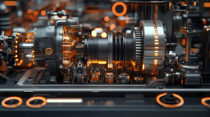 Engineering designer design 3d cad software program industrial engine model mechanical dimensional digital manufacturing factory engineer computer screen. 3d rendering. Mechanical. Illustration